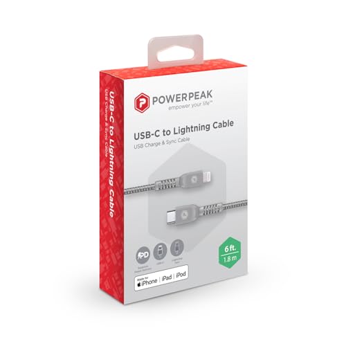 USB-C to Lightning Cable, 6ft Braided Nylon Metallic iPhone Charger Cord, (MFi Certified) Sync Cable Compatible with iPhone Lightning Port Devices | Silver - size: 6 FT