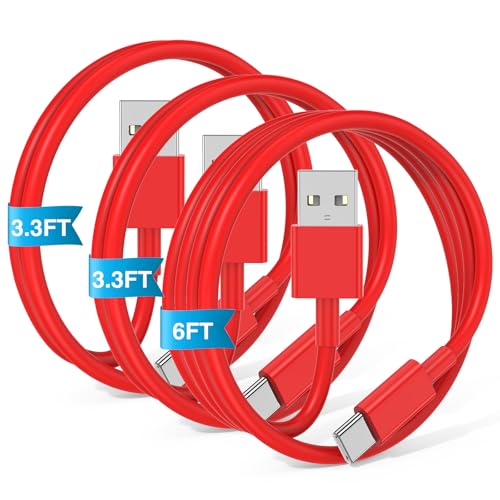 3-Pack Red [3.3FT+3.3FT+6FT] USB A to USB C Cable，USB to USB C Car Carplay Cable for iPhone 16 15 Pro Plus Pro Max，for iPad Pro/Air/Mini，for Samsung S24/S23/S22/S21，for MacBook Pro/Air and More - color: Red, size: 6FT+3.3FT+3.3FT