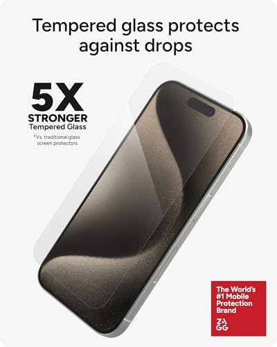 ZAGG Glass Elite iPhone 15 Pro Screen Protector - 5X Stronger with Reinforced Edges, Scratch & Smudge-Resistant Surface, InvisibleShield, Easy to Install - size: iPhone 15 Pro, style: Glass Elite