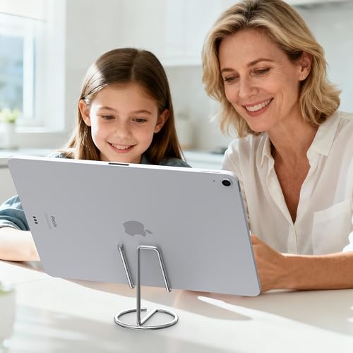Metal Cell Phone Stand for Desk, Cute One-Piece Phone Holder, Stable Desktop Display Dock for iPhone, iPad, Samsung, Tablets & All Mobile Phones, Silver - color: Silver