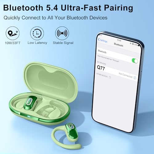 Open Ear Headphones, NEW Over Ear Earbuds with 4 ENC Noise-Canceling Mic - color: Light Green