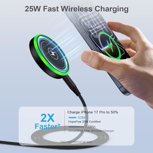 Super Fast Magnetic Wireless Charger Pad MagSafe 25W with 30W Power Adapter - color: Black