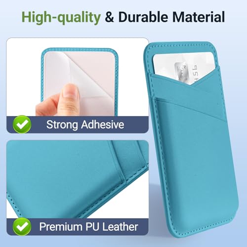 SHANSHUI Cell Phone Wallet, Ultra Slim Leather Adhesive Card Holder for Phone Case Compatible with iPhone, Most Smartphones -2 Pack White Blue - color: White + Blue