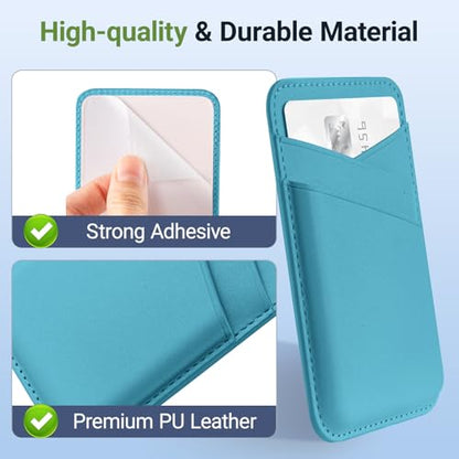 SHANSHUI Cell Phone Wallet, Ultra Slim Leather Adhesive Card Holder for Phone Case Compatible with iPhone, Most Smartphones -2 Pack White Blue - color: White + Blue