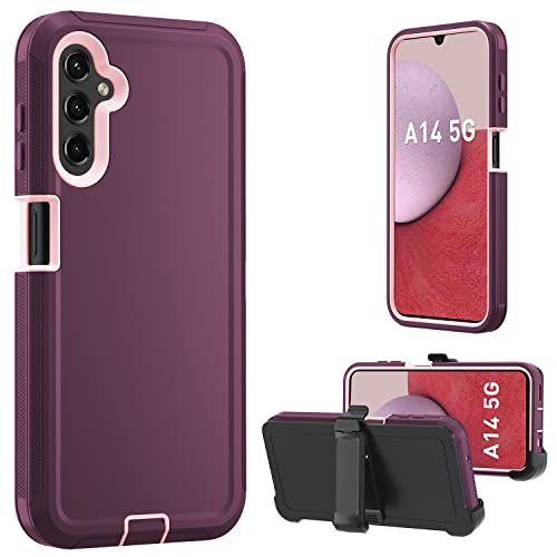 for Samsung Galaxy A14 5G case,A14 5G Heavy Duty case,[Military Grade Protective ][Shockproof] [Dropproof] [Dust-Proof], ONLY Fit Galaxy A14 5G Phone (WineRed/Pink) - color: WineRed/Pink