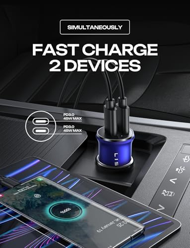 LISEN 90W USB C Car Charger USB C Fast Charge, PD3.0 Fast Car Charger, Blue - color: Blue, size: 1 Pack