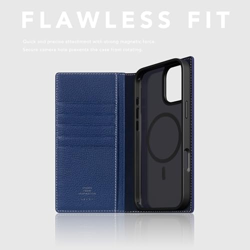SLG D8 Full Grain Leather Wallet Case for iPhone 16 - [2-in-1] Handcrafted Detachable Diary Style with Magnetic MagSafe Back Cover, Gift Box Included (Navy Blue) - color: [D8 Full Grain] Navy Blue, size: iPhone 16
