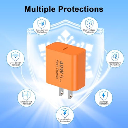 iPhone 17 16 15 Charger Fast Charging 10FT, 40W USB C Charger Block & Cable - color: Dark Orange, size: 2P-10FT