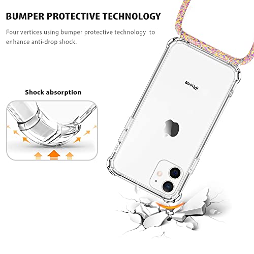 for iPhone 12 Mini Case Clear Neck Hanging Adjustable Shoulder Lanyard Crossbody Phone Cover Women Girls Soft TPU Slim Protective Strap Mobile Case for iPhone 12 Mini - Rainbow - size: iPhone 12 Mini