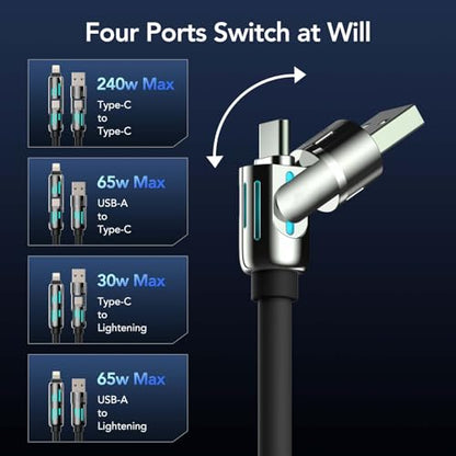 MFish 2-Pack 240W 4-in-1 Multi Charging Cable, Black+Grey, 6.6FT - color: Black+Grey, size: 2-Pack 6.6FT
