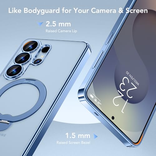 GolbinBox Magnetic for Samsung Galaxy S26 Ultra Case with 360° Spin Stand,[Compatible with MagSafe][Military Drop Protection] Shockproof Phone Cover for AI Galaxy S26 Ultra with Kickstand(Blue/Clear) - color: Blue/Clear