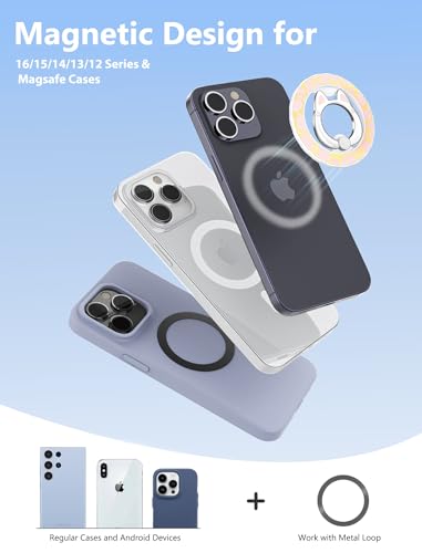 Magnetic Phone Ring Holder for magsafe, Cartoon Cat Snap, Glitter Magnetic Grip Compatible with iPhone 16 15 14 13 12 Pro max,Pro,Plus,Mini, Adjustable Kickstand, Pink - color: Pink
