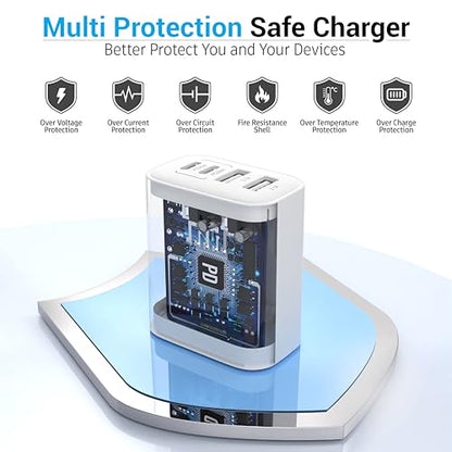 TT&C USB C Charger Block, 40W 4 Ports Wall Charger for iPhone 17,16,15,14 - color: White 1Pack