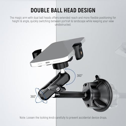 NEEWER Phone Holder for Your Car, 360° Rotating Vacuum Suction Cup Metal Cell Phone Mount Extended Magic Arm Compatible with iPhone Samsung for Windshield Skylight Navigation Video Recording, PA137