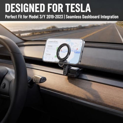 Phone Mount Designed for Tesla Model 3 (2017-2022) Model Y (2020-2023), Magnetic Phone Holder Compatible with MagSafe for iPhone 17 16 Pro Max Plus 15 14 13 12