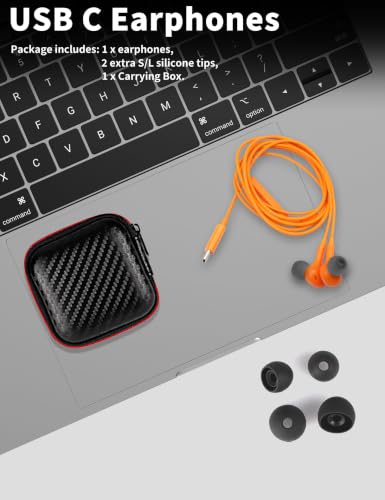 USB C Headphone for Samsung S26 S25 FE S24 A16 A17 Z Wired Earbuds Magnetic - color: Oragne