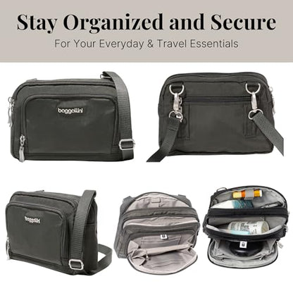Baggallini Triple Zip with Front Wallet/Trifecta RFID Wallet Crossbody - color: Charcoal