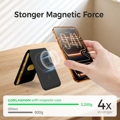 for MagSafe Wallet，Leather Magnetic Wallet for Phone with Adjustable Stand，5 Magnetic Credit Card Holder RFID Blocking for iPhone 17 16 15 14 13 12 Pro Max Air Series Cases(Slim-Black) - color: Slim-Black