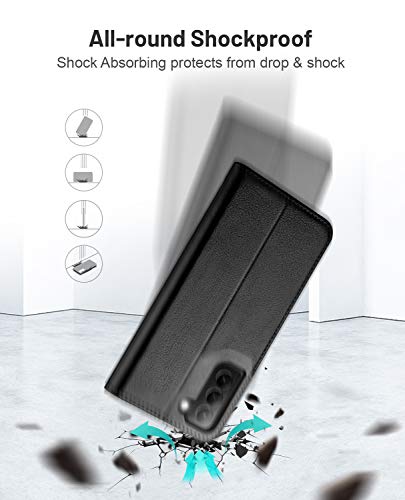OCASE Compatible with Samsung Galaxy S21 Wallet Case, PU Leather Flip Folio Case with Card Holders RFID Blocking Kickstand Shockproof TPU Inner Shell Phone Cover 6.2 Inch-Black | Card Holders, Kickstand, Shockproof TPU Shell,Magnetic Closure, Protective F