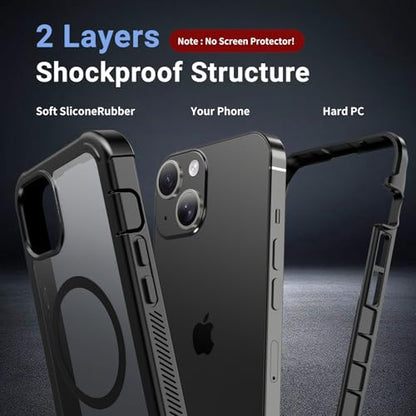 jaroco Magnetic for iPhone 15 Case Heavy Duty Protection Black | Compatible with MagSafe,Military Grade Drop Protection,Translucent Matte,Non-Slip,Shockproof 2-Layer Durable Bumper Case - color: Black, size: iPhone 15