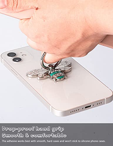 Allengel Bee Phone Ring Holder Finger Kickstand with Crystal, Cute Phone Ring Grip Holder for iPhone or Smartphone Cases, Silver Turquoise - color: silver