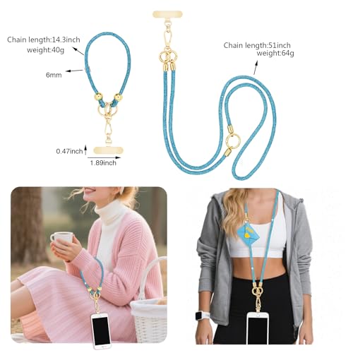 ABJFJE Crystal Phone Lanyard Crossbody & Wrist Strap Phone Strap Crossbody & Wrist Lanyard Anti Theft Phone Strap for Women - color: Lakeblue Crystal