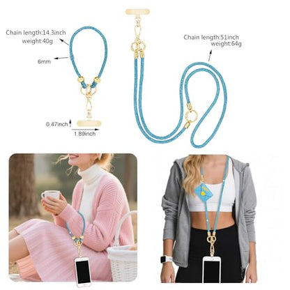 ABJFJE Crystal Phone Lanyard Crossbody & Wrist Strap Phone Strap Crossbody & Wrist Lanyard Anti Theft Phone Strap for Women - color: Lakeblue Crystal