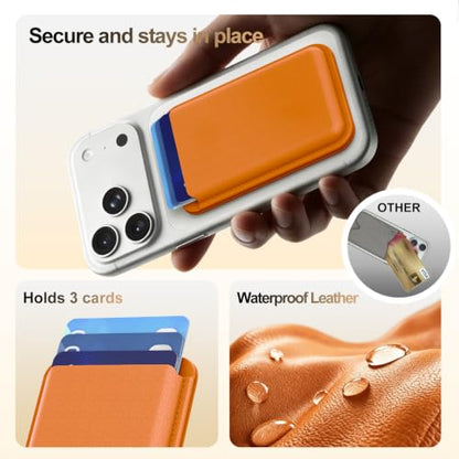 MagSafe Wallet Stand RFID Card Holder Thin Leather with Strong Magnets - color: Orange