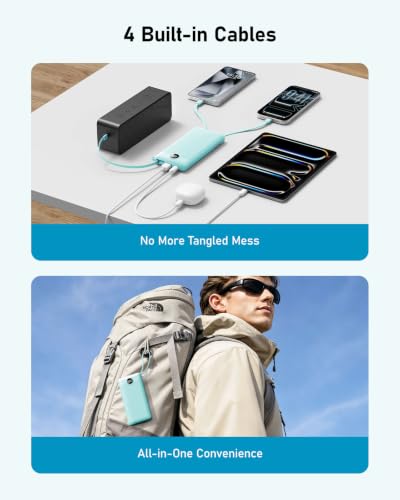 VEEKTOMX 10000mAh Portable Charger with Built-in Cables - color: 10000mAh Blue