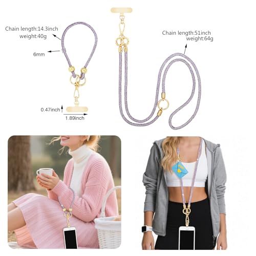 ABJFJE Crystal Phone Lanyard Crossbody & Wrist Strap Phone Strap Crossbody & Wrist Lanyard Anti Theft Phone Strap for Women - color: Light Purple Crystal