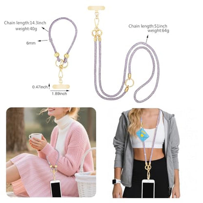 ABJFJE Crystal Phone Lanyard Crossbody & Wrist Strap Phone Strap Crossbody & Wrist Lanyard Anti Theft Phone Strap for Women - color: Light Purple Crystal