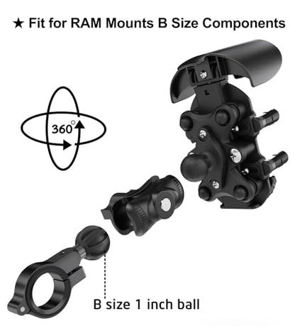 iMESTOU Anti-Vibration Motorcycle Phone Mount, Shock Damping Bike Cellphone Holder with 1" Ball Mount Base 720° Rotatable Fits for 12-32mm Handlebars, Widely Compatible with 5.4"-7.0" Smartphones