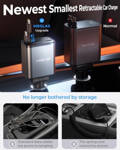 Retractable Car Charger for iPhone 18, 69W 4 in 1 USB C Car Charger