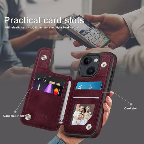 DJDUCK Designed for iPhone 15 Case Wallet with Card Holder, [Magnetic Clasp Cover] [RFID Blocking Leather Protection] Shockproof Women Men Cases 6.1 Inch for Apple 15 Wine Red - color: Wine Red