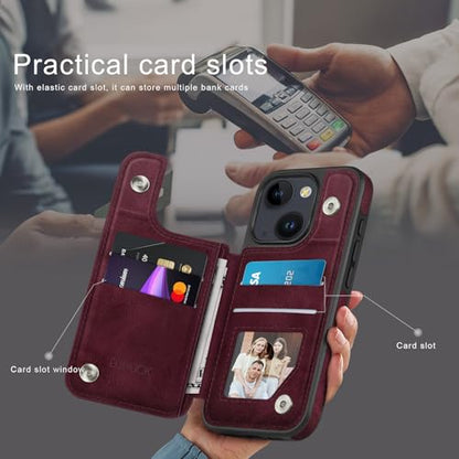 DJDUCK Designed for iPhone 15 Case Wallet with Card Holder, [Magnetic Clasp Cover] [RFID Blocking Leather Protection] Shockproof Women Men Cases 6.1 Inch for Apple 15 Wine Red - color: Wine Red
