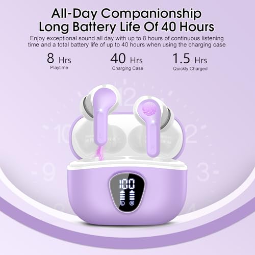 Wireless Earbuds, Bluetooth 5.4 Headphones HiFi Stereo, Bluetooth Earbuds - color: Purple