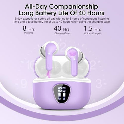 Wireless Earbuds, Bluetooth 5.4 Headphones HiFi Stereo, Bluetooth Earbuds - color: Purple