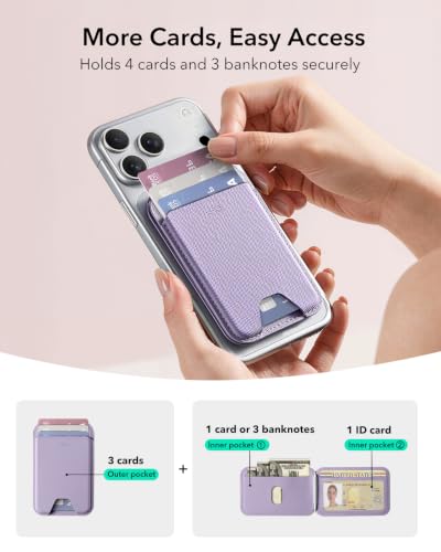 ESR Aura for MagSafe Wallet with Adjustable Stand, 5 Card Holder | RFID Blocking, MagSafe Ring Included, Magnetic Wallet for iPhone 17 Pro Max 17e 16 15 14 13 12, Selected Samsung, Lavender - color: Lavender