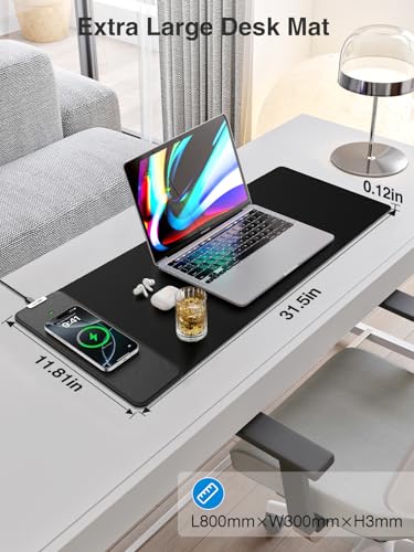 Wireless Charging Mouse Pad, 31.5"x11.8" Large Desk Mat, Smooth Glide - color: Black-31.5"x11.8"