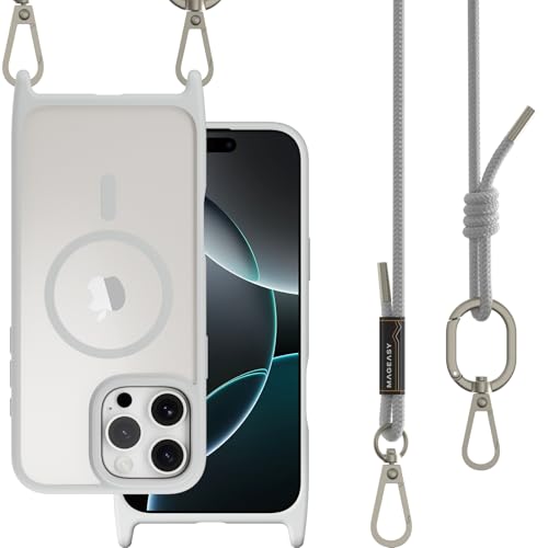 MAGEASY Roam MagSafe Crossbody iPhone Case with Adjustable Strap for iPhone 16 Pro Max, Magnetic Case with Detachable Lanyard, 16FT Drop Defense, Camera Control Compatible (Titanium) - color: Titanium, size: iPhone 16 Pro Max