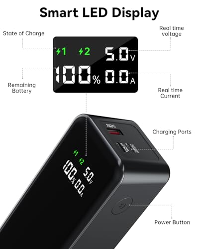 27000mAh 120W Fast Charging Power Bank, High Capacity 3-Port Laptop Portable Charger with Smart Display, Compatible with iPhone 16/15/14, Vision Pro, Samsung, MacBook & More