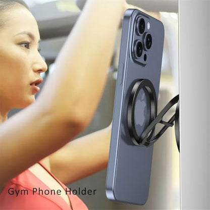 Gym Magnetic Phone Holder - Silver, Dual Magnet, 360° Rotation, Attach to Metal Surfaces, Compatible with iPhone 16/15/14/13/12, Samsung, MagSafe Case & All Smartphones, Portable Phone Mount - color: Metalic Silver