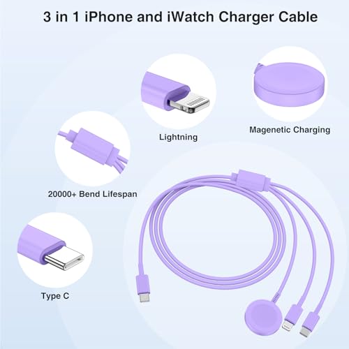 QZIIW 20W Apple Watch Charger,Apple Watch Magnetic Fast Charger USB C Cable - color: Purple