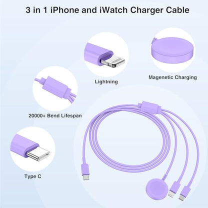 QZIIW 20W Apple Watch Charger,Apple Watch Magnetic Fast Charger USB C Cable - color: Purple