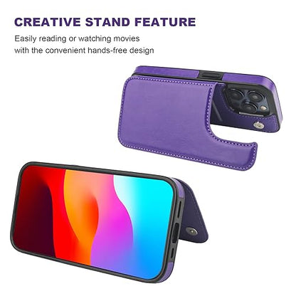 ONETOP for iPhone 15 Pro Wallet Case with Credit Card Holder,Purple | Kickstand,ID/Cash Holder,Case Wallet with Card Slots,Double Magnetic Clasp,Durable PU Leather Shockproof Cover for Women Men - color: Purple
