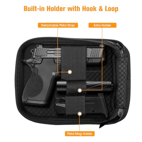 FINPAC Concealed Carry Gun Pouch, Soft Pistol Case Fanny Pack Firearm Bag | Pistol Bag Waist Belt with Holster for Handgun, Air Gun, Men, Women - color: Black - Small Size