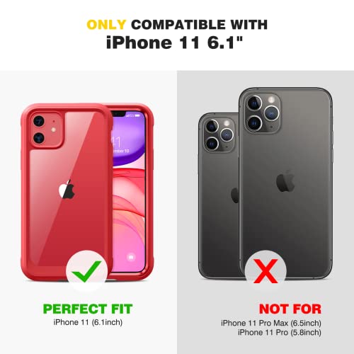 Diaclara Compatible with iPhone 11 Case, Full Body Rugged with Built-in Touch Sensitive Anti-Scratch Screen Protector, Soft TPU Bumper Case Clear Compatible with iPhone 11 6.1" (Red and Clear) - color: Red, size: iPhone 11