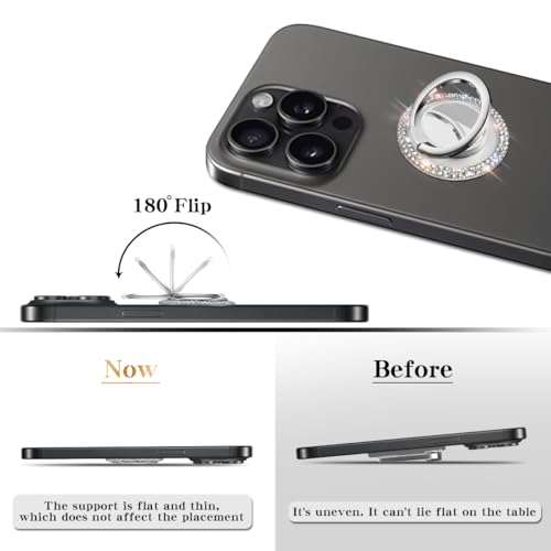 Bling Crystal Rhinestone Cell Phone Ring Holder Grip，360°Rotation Ultrathin Finger Cute Glitter Stand Kickstand Universal Compatible with iPhone Samsung Galaxy LG Google iPad （Silver）