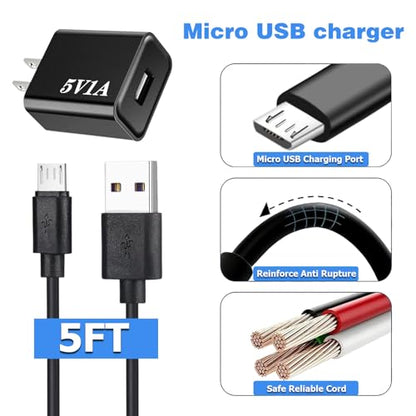5v 1a power cord 5v-1a adapter micro usb cable 5v1a charger 5v/1a power supply micro usb charger with wall plug 5v 1000ma microusb 5 volt 1 amp 5 watt fo radio/electric toothbrush/PointReading pen/Toy - color: 5v1a black+micro usb cable
