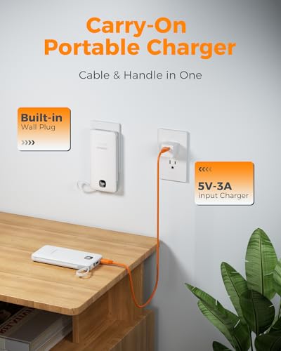 TESSAN Portable Charger with Built in Cables, 10000mAh Power Bank Wall Plug - color: White